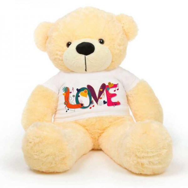 Peach 5 feet Big Teddy Bear wearing a Beautiful Love Design T-shirt